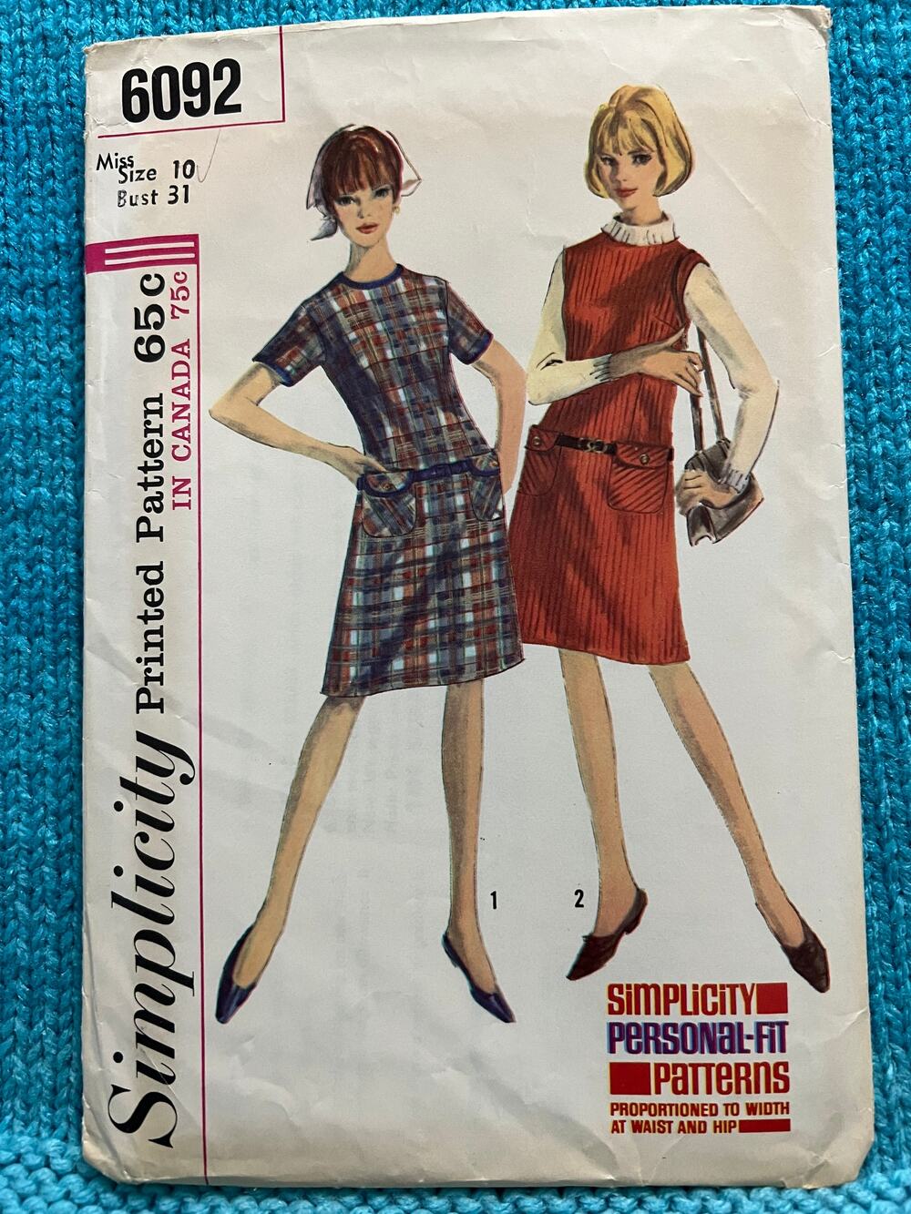 Simplicity 6092 Sewing pattern Aline dress 1960s size 10
